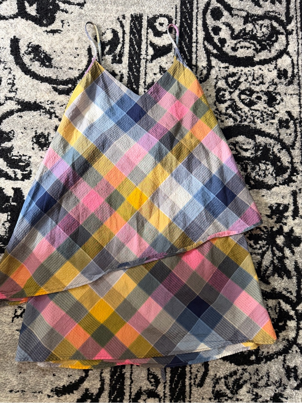 Patagonia Multicolor Plaid Layered Sundress — Pink, Yellow, Blue, Gray